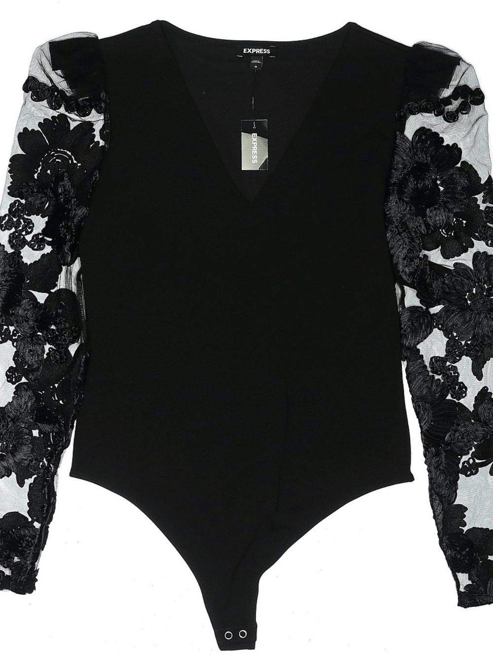 Express Black Floral Mesh Sleeve Bodysuit